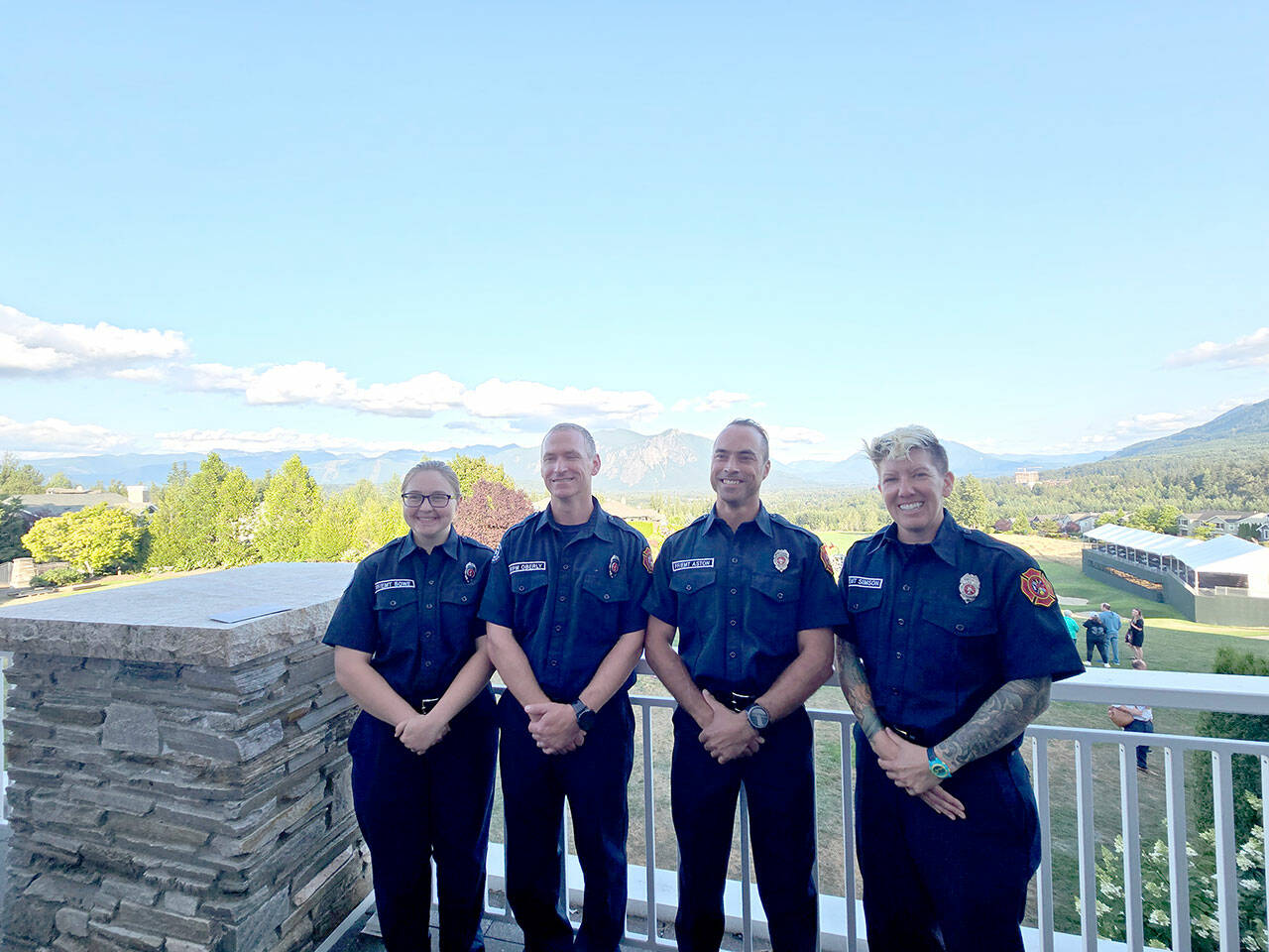 Clallam County Fire District 3s newest probationary firefighters, from left, Madison Bowe, Steve Oberley, Matthew Aston and Nicole Simson, recent graduates of the State Fire Academy in Snoqualmie.