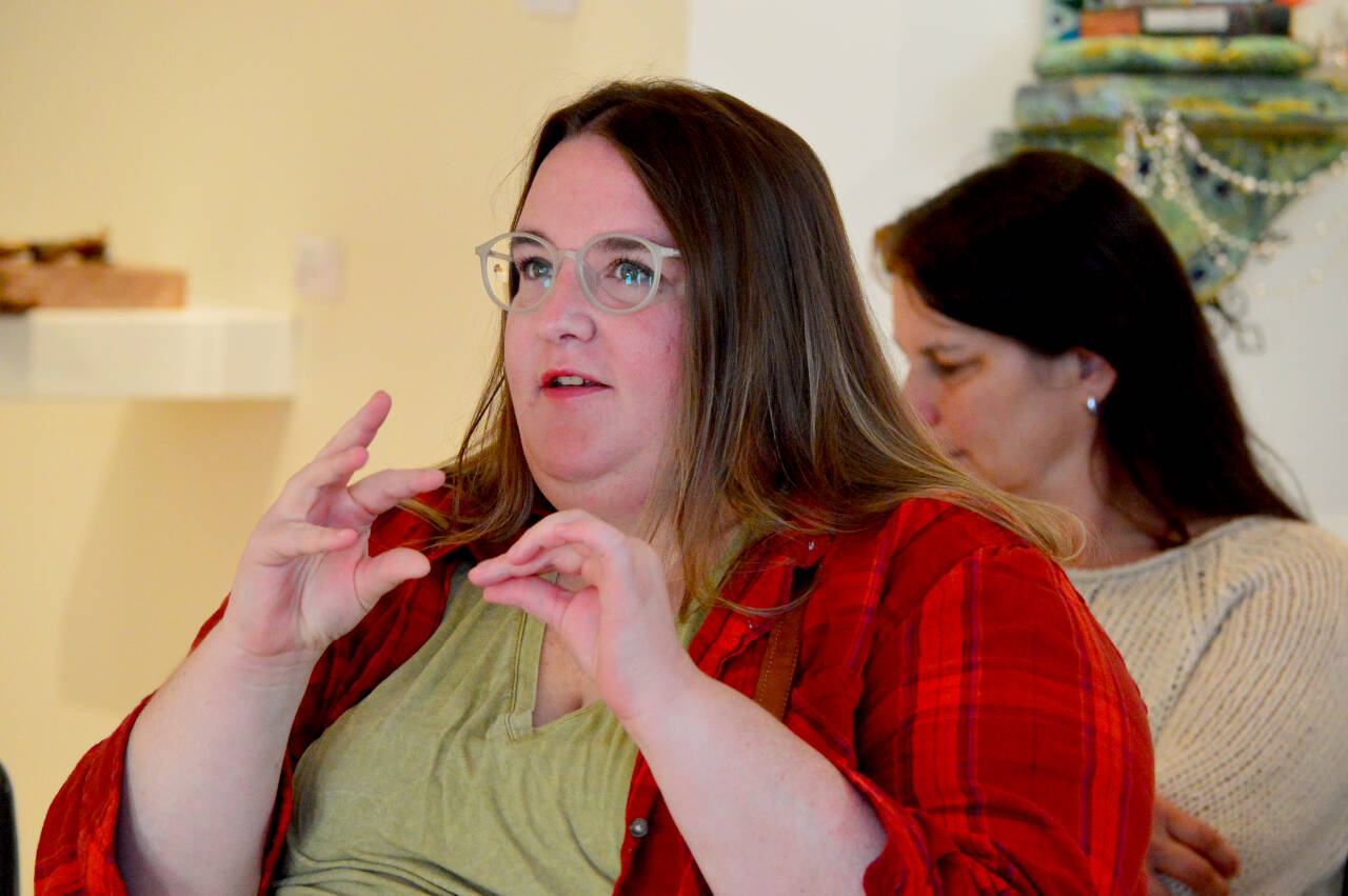 Port Townsend artist Jordan Carter is the maker of Delusive Vortex, a handwoven aluminum piece on view at Northwind Arts Jeanette Best Gallery in Port Townsend. (Diane Urbani/Northwind Art)