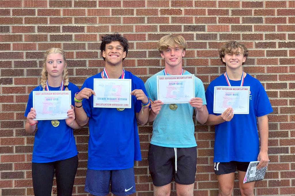 Port Townsend Summer Weight Training Group Leaders from left, Grace Ayer, Manaseh Lanphear Ramirez, Rylen Kruse and Grady White were selected for their attendance, work ethic and ability to bring more athletes into the program.