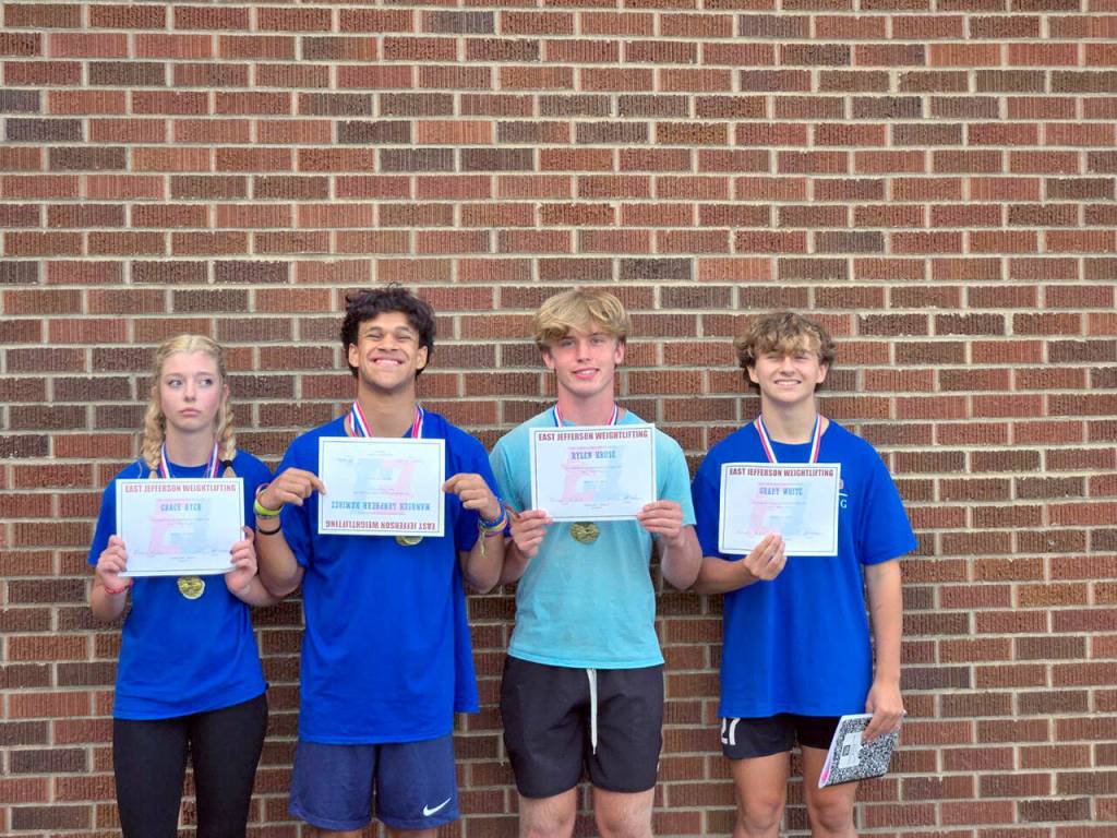 Port Townsend Summer Weight Training Group Leaders from left, Grace Ayer, Manaseh Lanphear Ramirez, Rylen Kruse and Grady White were selected for their attendance, work ethic and ability to bring more athletes into the program.