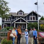 Carlsborg VFW Post 6787 representatives present a donation to the Captain Joseph House Foundation. Pictured, from left, are VFW representatives Denise Ashbran, Alan Morris and Commander Dave Yarnchak, Captain Joseph House founder Betsy Schultz, and VFW representatives Gary Vetie and Tom Cox. (Claire Rausch)