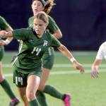 KEITH THORPE/PENINSULA DAILY NEWS
Port Angeles' Sophia Ritchie, front left, storms past North Mason's Addisen Sheridan, right, as teammates Ava-Anne Sheahan, rear left, and Cayleigh Alward keep pace on Thursday night in Port Angeles.