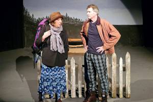 Rebecca Gilbert, left, and Rick Mischke, both of Port Angeles, at a recent rehearsal of a scene from the play Almost, Maine.
