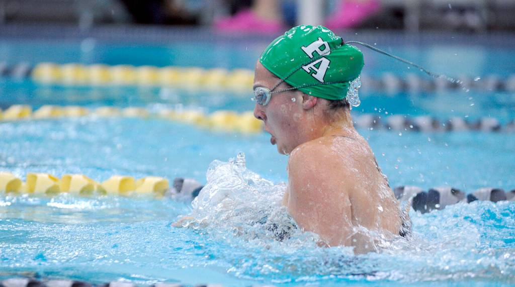 Michael Dashiell/Olympic Peninsula News Group Port Angeles Elizabeth Shaw swims the 100-yard breast stroke during an Olympic League swim meet with Sequim on Wednesday at the YMCA of Sequim.