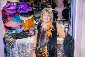 Denise Arey, owner of Expressions at 834 Water St. in Port Townsend, celebrates Girls Night Out during the 2023 event.