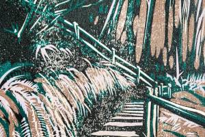 One step at a time, a linocut reduction print by Nathan Shields, will be on exhibit at Harbor Art Gallery this weekend.