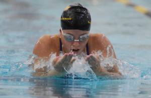 Michael Dashiell/Olympic Peninsula News Group
Sequims Annie Ellefson swims the 200-yard medley relay during a swim meet with East Jefferson on Wednesday at the Sequim YMCA.