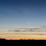 The comet Tsuchinshan-ATLAS, last viewed on earth 80,000 years ago, shines brightly in the western sky over the Olympic Mountains from Port Townsend High School on Saturday evening. The comet may be visible for most of the month of October if the skies are clear. (Steve Mullensky/for Peninsula Daily News)