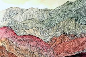 Sheryl Goldsberrys Painted Mountains is part of the exhibit Landscapes Real or Imagined on display at the Bay Club during November and December.