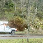A mud slide brought trees down onto power lines on Marine Drive just each of the intersection with Hill Street on Monday. City of Port Angeles crews responded and restored power quickly. (Dave Logan/for Peninsula Daily News)
