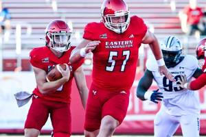 Eastern Washington University Athletics 
Forks Luke Dahlgren, front, has been named All-Big Sky honorable mention after starting all 12 games on the offensive line and serving as captain of the Eastern Washington Eagles.