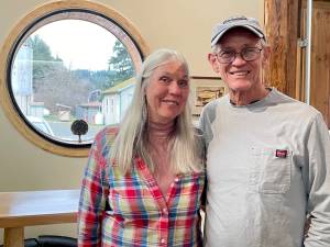 Mary Pfund and Bill Schult opened Seven Monkeys Gallery and Studio in a former automotive garage in Quilcene in October to show local artists and help foster the areas creative community. (Paula Hunt/Peninsula Daily News)