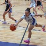 Emily Matthiessen/Olympic Peninsula News Group 
Sequims Bobbi Mixon attempts to save the ball from going out of bounds during the Wolves season-opening 50-30 loss to Anacortes on Wednesday.