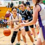 (Emily Matthiessen/Olympic Peninsula News Group) Sequims Gracie Chartraw (No. 4) looks to pass against North Mason on Tuesday in Sequim. She is still recovering from an injury last season, but is expected to be one of the Wolves leading scorers, said coach Joclin Julmist.