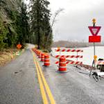 The Upper Hoh Road is closed at milepost 9.7 after heavier flows eroded pavement.