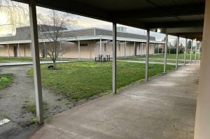 If a construction bond is approved, Sequim High Schools open campus could be enclosed to increase safety and update the older facility, Sequim School District staff said. (Matthew Nash/Olympic Peninsula News Group)