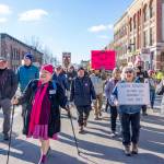 About 700 participants took part in the 2025 Peoples March on Saturday in Port Townsend. The march went from the Quimper Mercantile parking lot to Pope Marine Park, a distance of 5 blocks. Formerly known as the Womens March, the name was changed this year to the Peoples March in order to be more inclusive. [Steve Mullensky/for Peninsula Daily News]