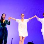 Pacific Northwest Ballet dancers Elle Macy, center, and Dylan Wald take their bows with pianist Paige Roberts Molloy at Sundays Winter Ballet Gala. Roberts Molloy played Beethovens Sonata in F minor, the Appassionata, as Macy and Wald danced across the Port Angeles High School Performing Arts Center stage. (Diane Urbani de la Paz/for Peninsula Daily News)