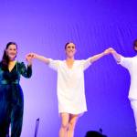Pacific Northwest Ballet dancers Elle Macy, center, and Dylan Wald take their bows with pianist Paige Roberts Molloy at Sundays Winter Ballet Gala. Roberts Molloy played Beethovens Sonata in F minor, the Appassionata, as Macy and Wald danced across the Port Angeles High School Performing Arts Center stage. (Diane Urbani de la Paz/for Peninsula Daily News)