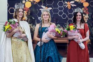 From left to right, Queen Aliya Gillett and princesses Keira Headrick and Julianna Getzin will represent the Clallam County Fair at various festivals, parades, Joyce Daze and the Duck Derby. (Clallam County Fair)