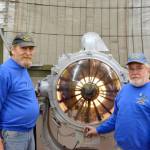 Coast Artillery Museum volunteers Ron Raplee, left, and Les Jones at the Coast Artillery Museum on Friday. (Elijah Sussman/Peninsula Daily News)
