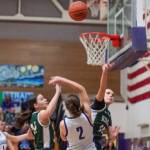 Port Angeles' Teanna Clark (10) defends a shot by Sequim's Manuela Valle Jover (2) in a game Friday in Sequim. Also in on the play are Sequim's taylor Heyting (1) and Port Angeles' Lexie Smith (34). Emily Mathiessen/Olympic Peninsula News Group