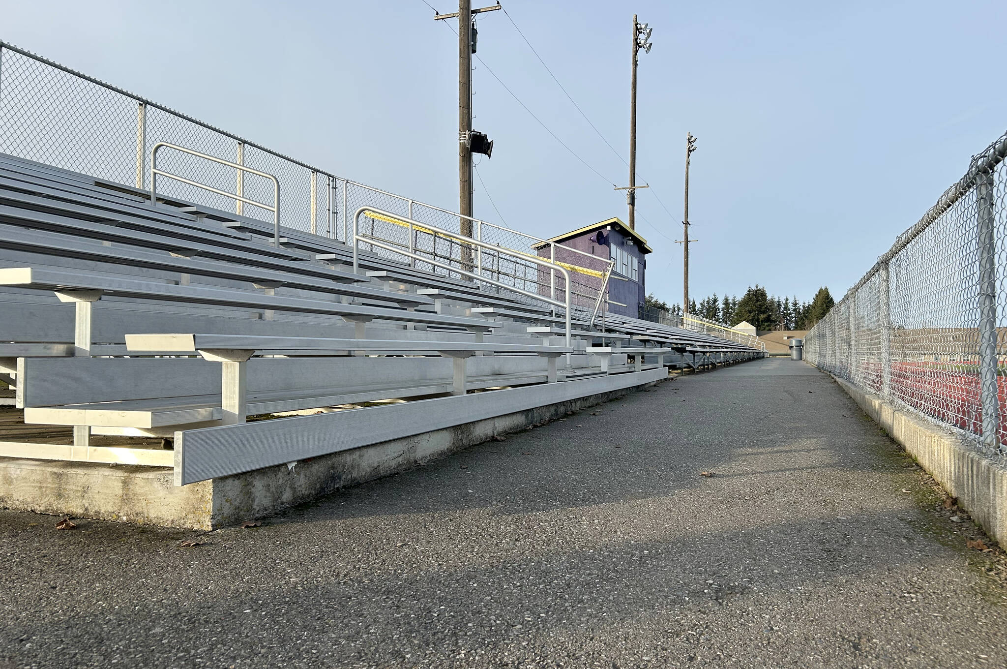 A part of the Sequim School Districts proposed bond includes improvements to its stadium bleachers so they comply with the Americans with Disabilities Act. Other improvements could include new or renovated bleachers, a resized track and an improved field. (Matthew Nash/Olympic Peninsula News Group)