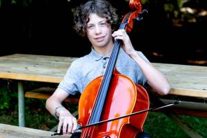 Cellist Sky Gelder, pictured in summer 2023, is an Olympic Strings Workshop alumnus. (Dewi Sprague)
