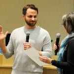 Sequim City Council member Kelly Burger takes the oath of office from City Clerk Heather Robley on Feb. 10 after council members voted to appoint him to replace Kathy Downer. (Matthew Nash/Olympic Peninsula News Group)