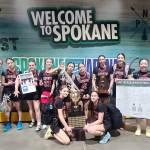 The Neah Bay girls basketball team celebrates its third straight state 1B championship in Spokane on Saturday. (Cherish Moss)