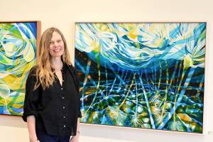 Jodi Ericksen is the core teaching artist for Aging Creatively, Northwind Arts program for people with memory loss, along with their caregivers. Ericksen is pictured at Northwinds Jeanette Best Gallery in Port Townsend. (Diane Urbani/Northwind Art)