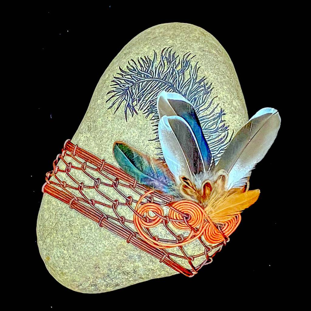 Sue Stanton will display her wrapped rock artwork at the Port Townsend Gallery this month.