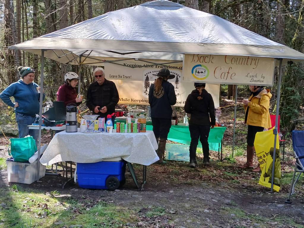 Back Country Horsemen Café gave riders a wonderful pick-me-up during the Peninsula Chapters annual Rides of March at Dungeness Trails County Park on March 29. (Photo by Donna Hollatz)
