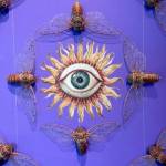 Some of the of the 2,000 insects used in Hidden World: Jennifer Angus on the wall of the Esther Webster Gallery at the Port Angeles Fine Arts Center. (Paula Hunt/Peninsula Daily News)