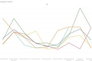 Prevailing wage by trade across multiple counties in Washington state.