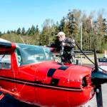 Fred Lundahl, a pilot from Whidbey Island, prepares to fuel up his 1968 Cessna Aerobat, named Scarlett, at the Jefferson County International Airport in Port Townsend. Lundahl was picking up his plane Wednesday from Tailspin Tommys Aircraft Repair facility located at the airport. (Steve Mullensky/for Peninsula Daily News)