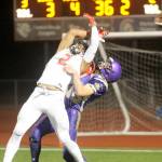 Sequim defensive back Jarrett Allen, right, defends against Steilacooms star receiver Emeka Egbuka in the second quarter of the Sentinels 49-12 Class 2A state tournament win in 2018 at Silverdale Stadium. (Michael Dashiell/Olympic Peninsula News Group)