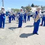 The Chimacum High School marching band performs in the Loyalty Days Parade in Long Beach. Chimacum was awarded the Loyalty Days Parade Sweepstakes award as the best of the day out of a field of 25 marching bands.