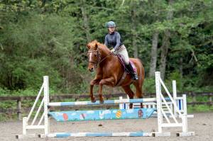 Kimi Robertson
Freedom Farm Hoof Beats member Lily Robertson and her horse Queen of Hearts (Ruby) showed excellent style and form, placing first in the 95-meter jumper class at the Bainbridge Saddle Clubs first Hunter/Jumper Show of the season.