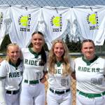The Port Angeles softball team honored its seniors Friday at Dry Creek Elementary. From left, are Heidi Leitz, Lexie Smith, Ava-Anne Sheahan and Abby Kimball. (Courtesy of Morgan Worthington)