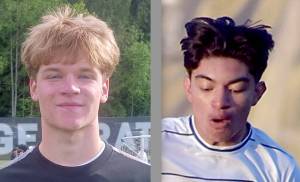 Left, Gus Halberg, Port Angeles soccer. Right, Evan Cisneros, Sequim soccer.