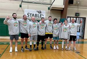 Ten teams from around the state and 30 Port Angeles High School alumni competed last week at the Rumble on the Ridge adult basketball tournament. Winning the tournament was the 7 Cedars Casino team, which beat the Dream Team 65-57 in the championship game. The 7 Cedars team are, from left, Garrett Edwards, Daniel Horton, Rick Gooding, Kasey Ulin, Gabe Long, Xander Maestas, Dru Clark and Easton Joslin. Not pictured is Jim Halberg.