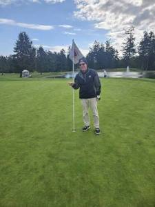 The Cedars at Dungeness Mens Club member Michael Burch Burchard aced the par-3 No. 8 hole from 100 yards with his pitching wedge on Monday. It was his first career hole-in-one. (The Cedars at Dungeness)