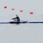 The Olympic Peninsula Rowing Association's Danielle Woodhouse approaches the finish line at Lake Vancouver this weekend, where she finished second in the B final of the U17 singles race. (Sean Halberg)