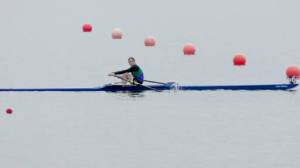 The Olympic Peninsula Rowing Association's Danielle Woodhouse approaches the finish line at Lake Vancouver this weekend, where she finished second in the B final of the U17 singles race. (Sean Halberg)