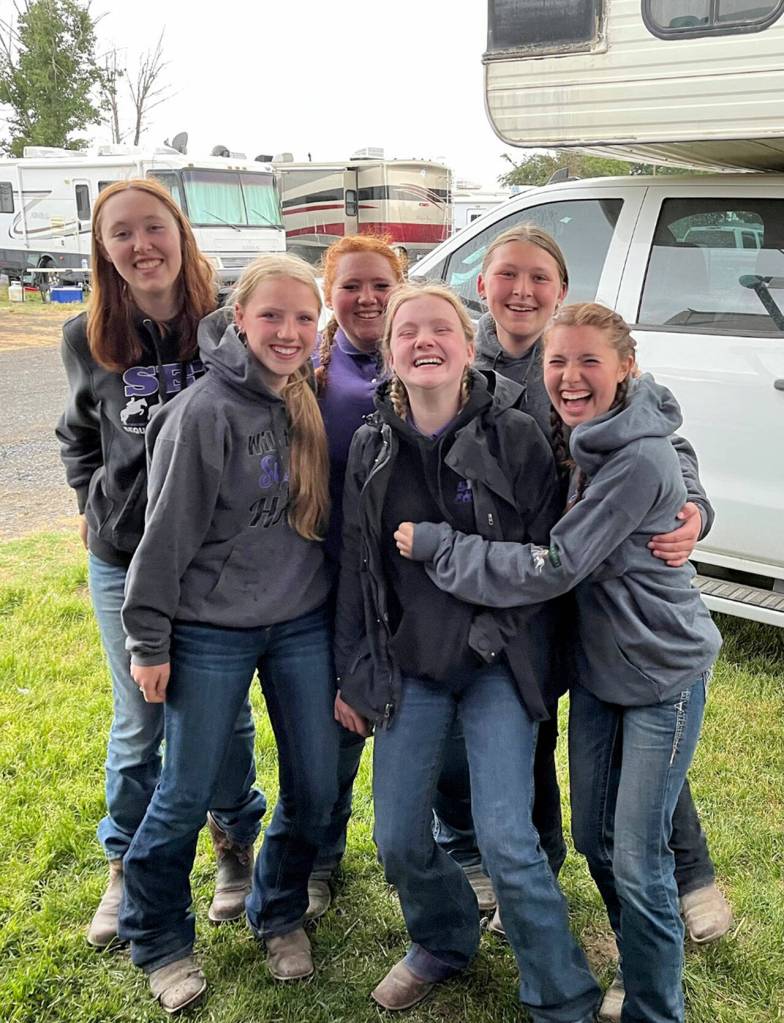 Photo by Katie Salmon-Newton

Sequim Equestrian Team members Katelynn Sharpe, left, Asha Swanberg, Joanna Seelye, Kenzi Winters, Paisley Morris and Kaija Johnson worked hard and had a great time at state finals.