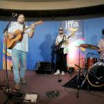Members of Victoria-based CALICO, from left, Will Lloyd, leader Tony Cecchetti, JeanSe Le Doujet and Chris Couto fill Port Angeles City Council chambers with their folk and Americana sound. (Keith Thorpe/Peninsula Daily News)