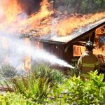 A 1949 built cabin at Lake Gibbs in Chimacum, was used for live structure fire training by East Jefferson Fire Rescue on Wednesday. (East Jefferson Fire Rescue)