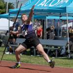 Sequims Sean Southard throws the javelin at the state 2A track and field meet at Mount Tahoma High School in Tacoma on Friday. Southard finished 10th with a throw of 153-0. (Eric Trent/Cascadia Daily News)