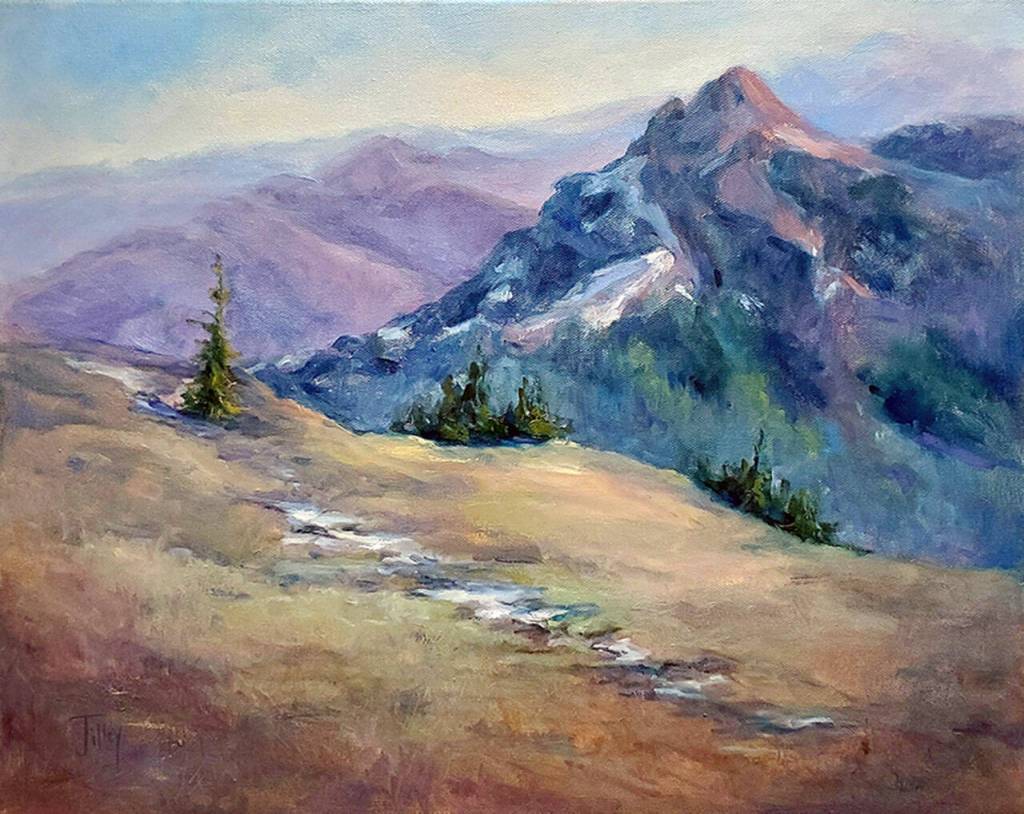 Linda Tilleys Mountain Spring will be part of the Pacific Northwest Impressions Exhibit at the A. Milligan Gallery.